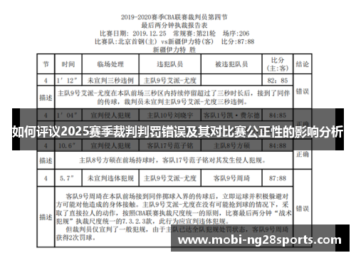 如何评议2025赛季裁判判罚错误及其对比赛公正性的影响分析